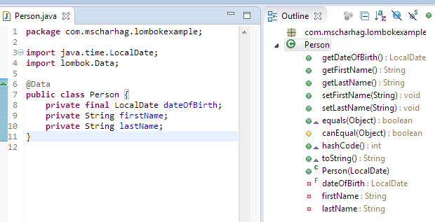 Eclipse Outline with Lombok generated methods