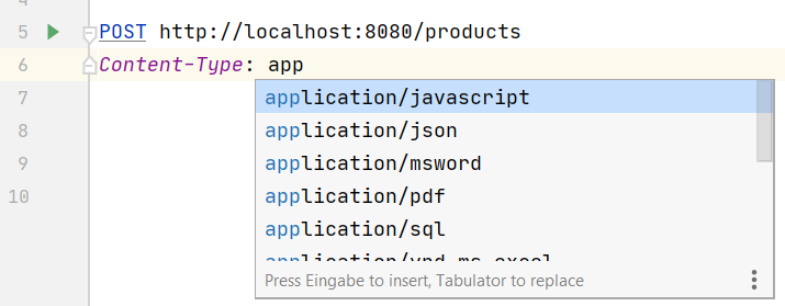 IntelliJ showing Syntax-completion for HTTP request headers