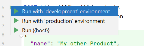 IntelliJ showing environment in run options for HTTP request