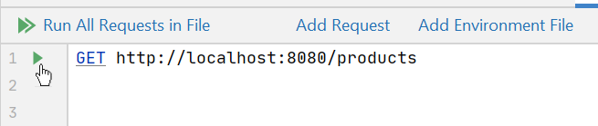 IntelliJ showing a run-icon next to the HTTP request line